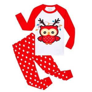 Christmas Children Owl Pjs Kids Cartoon Long Sleeve Sleepwear Size 6